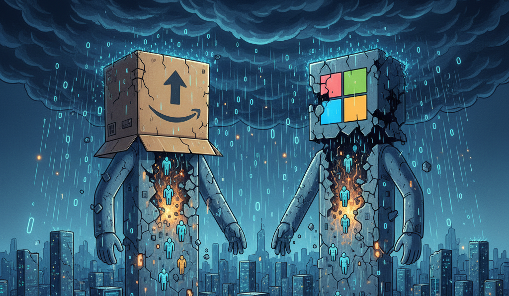 Amazon und Micosoft stehen im Regen und Bröckeln, wärend die Mitarbeite nach unten herausfallen